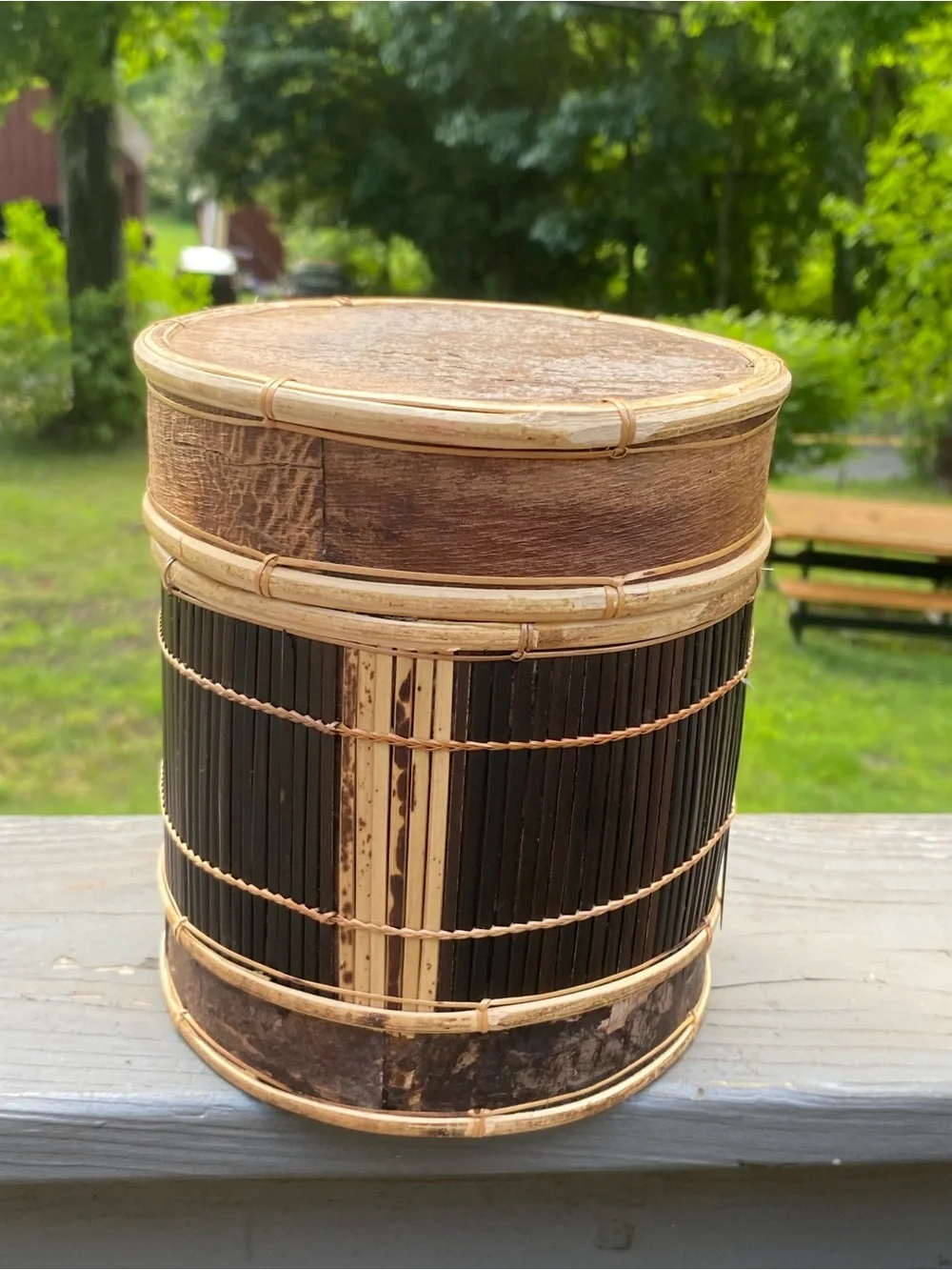 Handcrafted Indonesian Brown Bamboo Storage Canister Set of 3 Bark Box